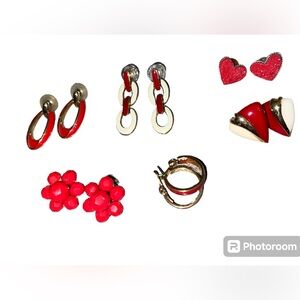 Vtg Red White Earrings Lot Signed Monet, Hong Kong